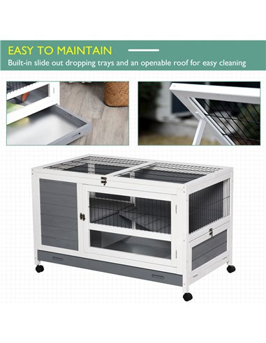 PawHut Wooden Guinea Pigs Hutches Elevated Pet Bunny House Rabbit Cage with Slide-Out Tray Indoor Grey