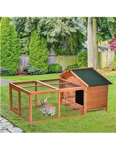 PawHut Wooden Guinea Pigs Hutches Detachable Rabbit Cage Pet House with Openable Run & Roof Slide-out Tray 2