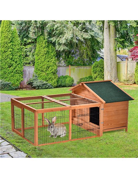 PawHut Wooden Guinea Pigs Hutches Detachable Rabbit Cage Pet House with Openable Run & Roof Slide-out Tray - pic 159369 | FastDaddyshop