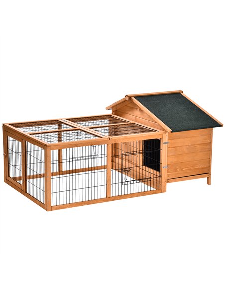 PawHut Wooden Guinea Pigs Hutches Detachable Rabbit Cage Pet House with Openable Run & Roof Slide-out Tray - pic 159370 | FastDaddyshop