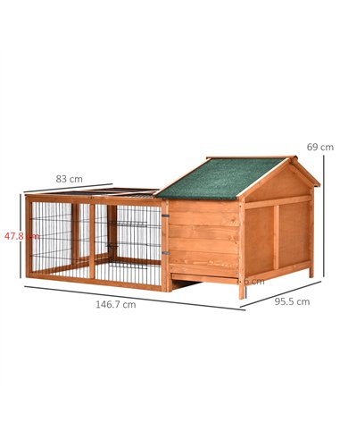 PawHut Wooden Guinea Pigs Hutches Detachable Rabbit Cage Pet House with Openable Run & Roof Slide-out Tray