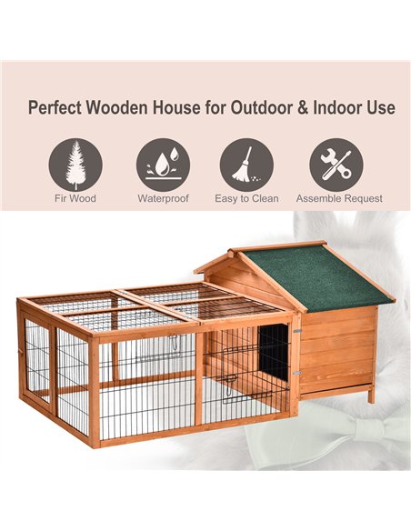 PawHut Wooden Guinea Pigs Hutches Detachable Rabbit Cage Pet House with Openable Run & Roof Slide-out Tray - pic 159372 | FastDaddyshop