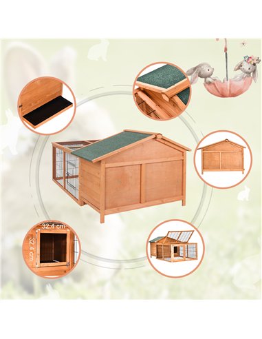 PawHut Wooden Guinea Pigs Hutches Detachable Rabbit Cage Pet House with Openable Run & Roof Slide-out Tray