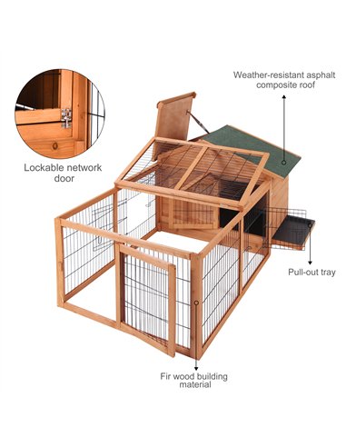 PawHut Wooden Guinea Pigs Hutches Detachable Rabbit Cage Pet House with Openable Run & Roof Slide-out Tray
