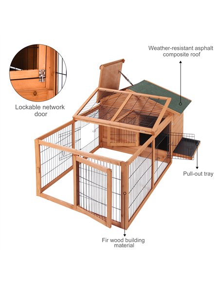 PawHut Wooden Guinea Pigs Hutches Detachable Rabbit Cage Pet House with Openable Run & Roof Slide-out Tray - pic 159374 | FastDaddyshop