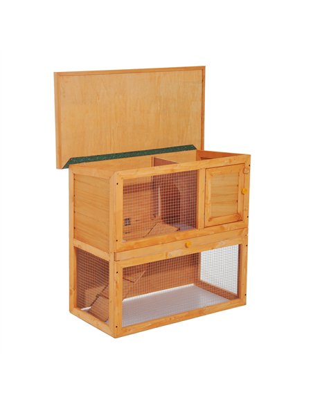 Pawhut Wooden 90cm 2 Tiers Guinea Pigs Hutches - pic 159387 | FastDaddyshop