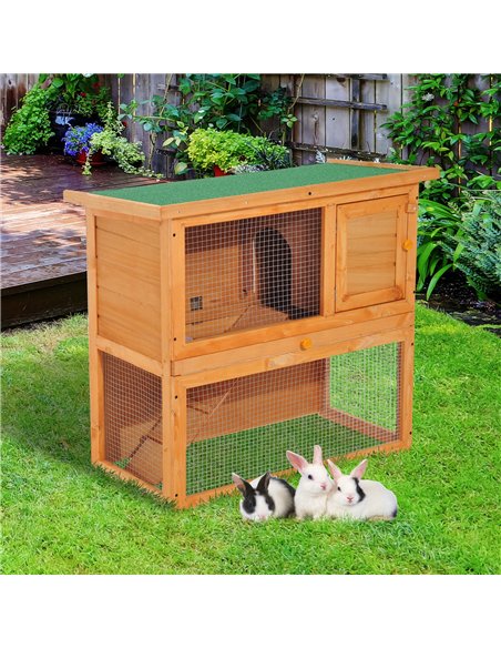 Pawhut Wooden 90cm 2 Tiers Guinea Pigs Hutches - pic 159388 | FastDaddyshop