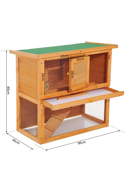 Pawhut Wooden 90cm 2 Tiers Guinea Pigs Hutches - pic 159389 | FastDaddyshop