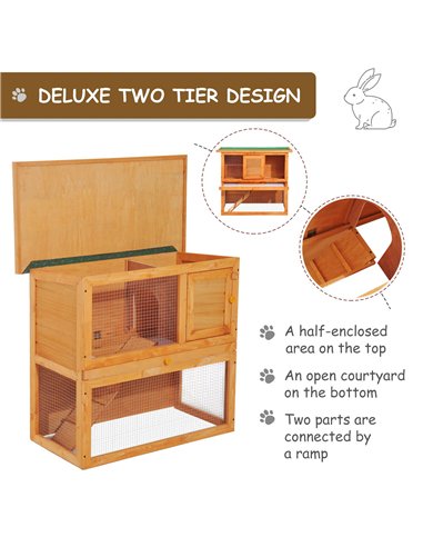 Pawhut Wooden 90cm 2 Tiers Guinea Pigs Hutches