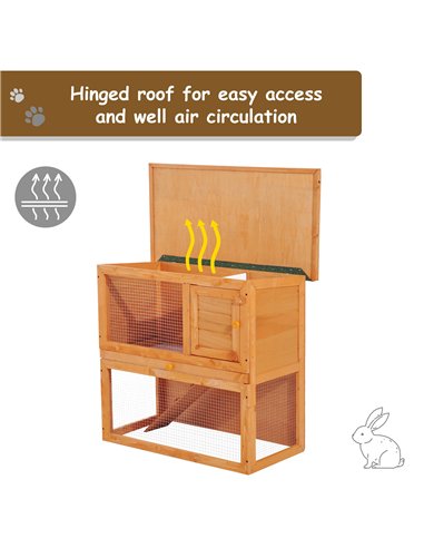 Pawhut Wooden 90cm 2 Tiers Guinea Pigs Hutches