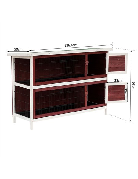 Pawhut Two-Tier Double Decker Wooden Guinea Pigs Hutches Pet Cage 136.4Lx50Wx93H cm-Brown/White - pic 159398 | FastDaddyshop