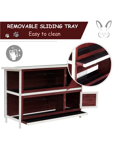 Pawhut Two-Tier Double Decker Wooden Guinea Pigs Hutches Pet Cage 136.4Lx50Wx93H cm-Brown/White