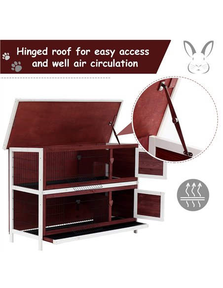 Pawhut Two-Tier Double Decker Wooden Guinea Pigs Hutches Pet Cage 136.4Lx50Wx93H cm-Brown/White - pic 159400 | FastDaddyshop