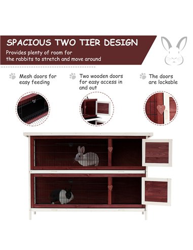 Pawhut Two-Tier Double Decker Wooden Guinea Pigs Hutches Pet Cage 136.4Lx50Wx93H cm-Brown/White