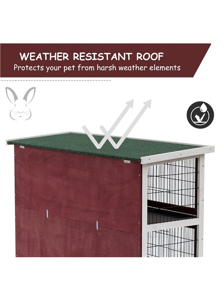 Pawhut Two-Tier Double Decker Wooden Guinea Pigs Hutches Pet Cage 136.4Lx50Wx93H cm-Brown/White - pic 159404 | FastDaddyshop