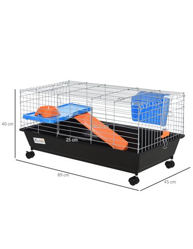 PawHut Steel Small 2-Tier Small Guinea Pigs Hutches w/ Accessories Blue/Orange