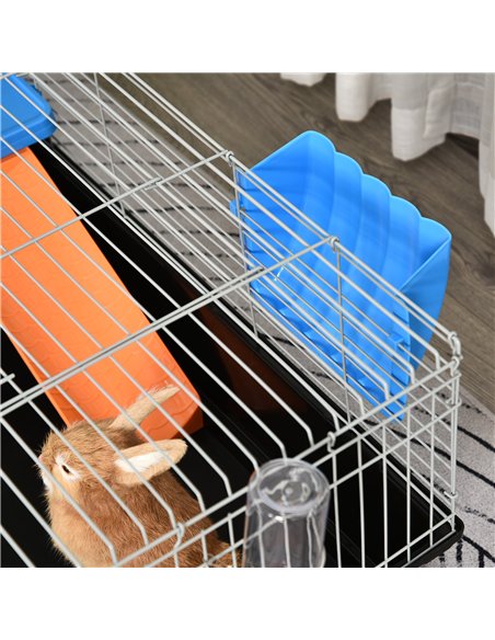 PawHut Steel Small 2-Tier Small Guinea Pigs Hutches w/ Accessories Blue/Orange - pic 159409 | FastDaddyshop