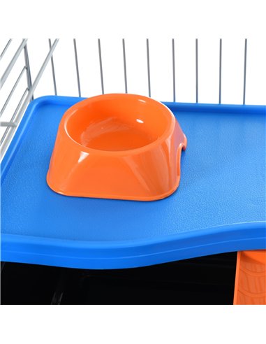 PawHut Steel Small 2-Tier Small Guinea Pigs Hutches w/ Accessories Blue/Orange