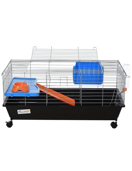 PawHut Steel Small 2-Tier Small Guinea Pigs Hutches w/ Accessories Blue/Orange - pic 159413 | FastDaddyshop