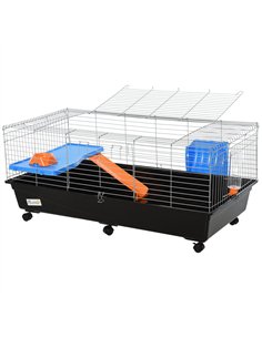 PawHut Steel Medium 2-Tier Small Guinea Pigs Hutches w/ Accessories Blue/Orange