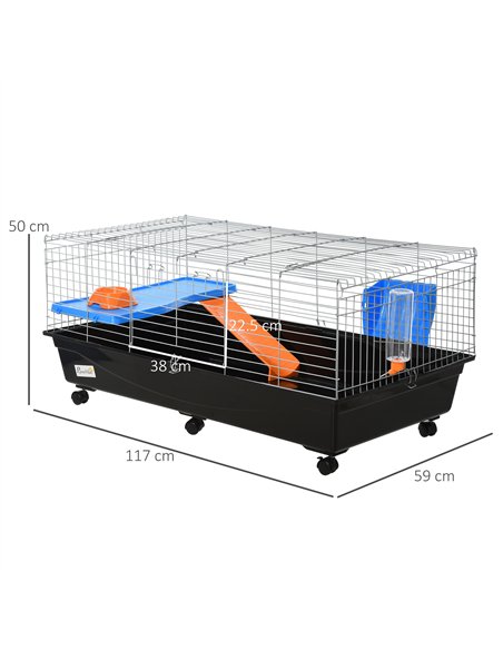 PawHut Steel Medium 2-Tier Small Guinea Pigs Hutches w/ Accessories Blue/Orange - pic 159416 | FastDaddyshop