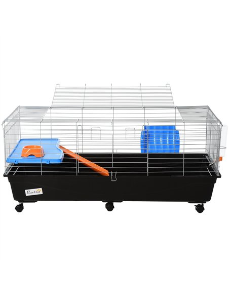 PawHut Steel Medium 2-Tier Small Guinea Pigs Hutches w/ Accessories Blue/Orange - pic 159421 | FastDaddyshop