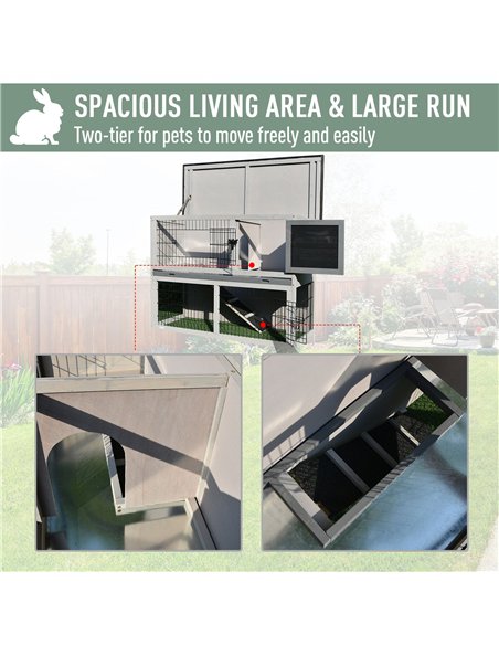 PawHut Small Animal Two-Level Fir Wood Guinea Pigs Hutches Bunny Cage w/ Slide Out Tray Grey - pic 159426 | FastDaddyshop