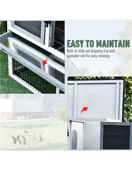 PawHut Small Animal Two-Level Fir Wood Guinea Pigs Hutches Bunny Cage w/ Slide Out Tray Grey - pic 159427 | FastDaddyshop