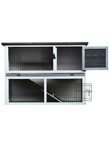 PawHut Small Animal Two-Level Fir Wood Guinea Pigs Hutches Bunny Cage w/ Slide Out Tray Grey