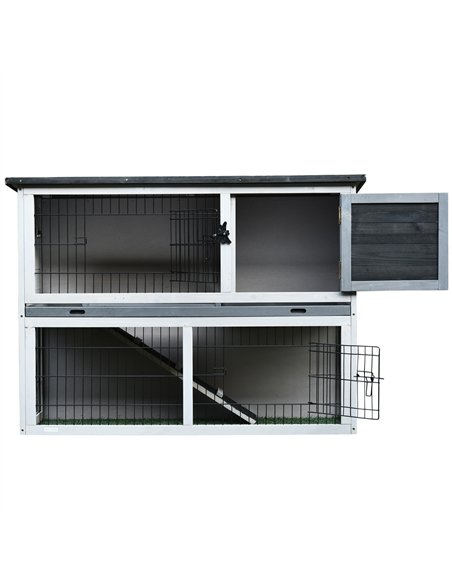 PawHut Small Animal Two-Level Fir Wood Guinea Pigs Hutches Bunny Cage w/ Slide Out Tray Grey - pic 159431 | FastDaddyshop