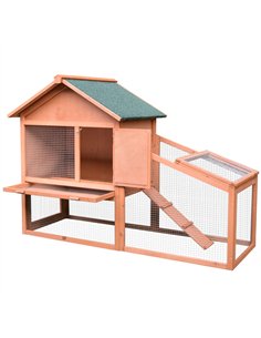 PawHut Small Animal Two-Level Fir Wood Guinea Pigs Hutches w/ Slide Out Tray Red/Brown