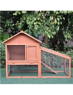 PawHut Small Animal Two-Level Fir Wood Guinea Pigs Hutches w/ Slide Out Tray Red/Brown 2