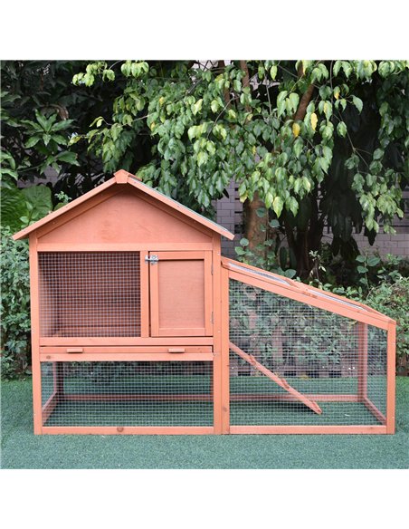PawHut Small Animal Two-Level Fir Wood Guinea Pigs Hutches w/ Slide Out Tray Red/Brown - pic 159433 | FastDaddyshop