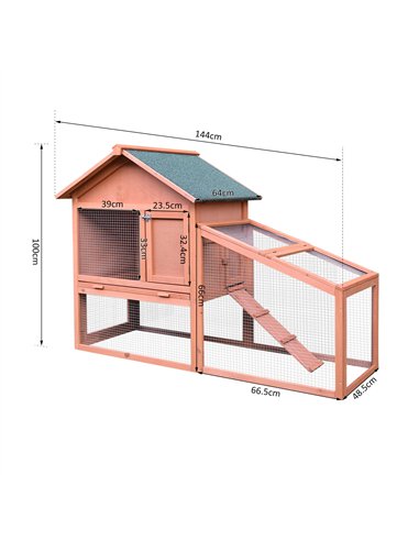PawHut Small Animal Two-Level Fir Wood Guinea Pigs Hutches w/ Slide Out Tray Red/Brown