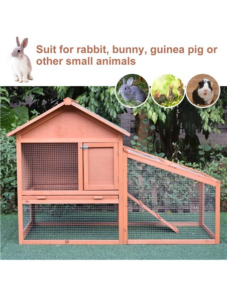PawHut Small Animal Two-Level Fir Wood Guinea Pigs Hutches w/ Slide Out Tray Red/Brown - pic 159435 | FastDaddyshop