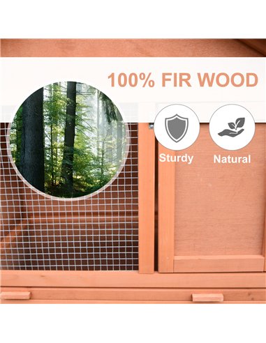 PawHut Small Animal Two-Level Fir Wood Guinea Pigs Hutches w/ Slide Out Tray Red/Brown