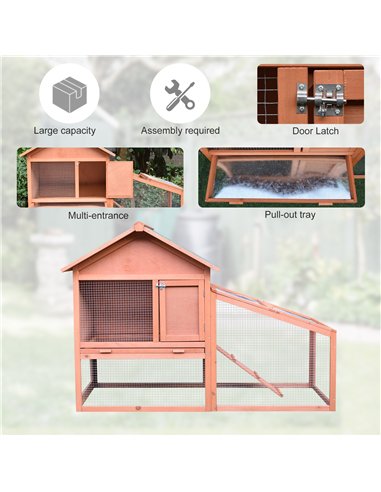 PawHut Small Animal Two-Level Fir Wood Guinea Pigs Hutches w/ Slide Out Tray Red/Brown