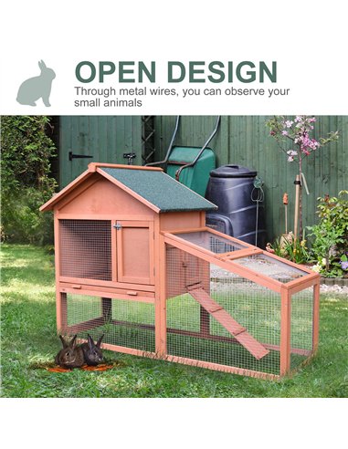 PawHut Small Animal Two-Level Fir Wood Guinea Pigs Hutches w/ Slide Out Tray Red/Brown