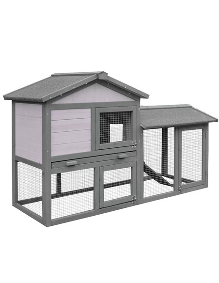 PawHut Small Animal Two-Level Fir Wood Guinea Pigs Hutches w/ Ramp Burnt Yellow - pic 159441 | FastDaddyshop