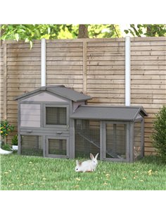 PawHut Small Animal Two-Level Fir Wood Guinea Pigs Hutches w/ Ramp Burnt Yellow 2
