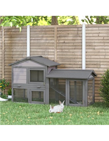 PawHut Small Animal Two-Level Fir Wood Guinea Pigs Hutches w/ Ramp Burnt Yellow