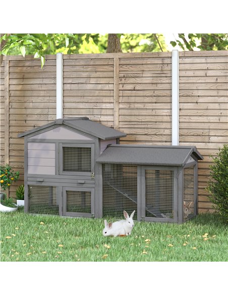 PawHut Small Animal Two-Level Fir Wood Guinea Pigs Hutches w/ Ramp Burnt Yellow - pic 159442 | FastDaddyshop