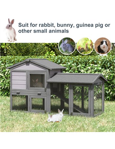 PawHut Small Animal Two-Level Fir Wood Guinea Pigs Hutches w/ Ramp Burnt Yellow