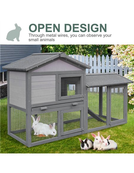 PawHut Small Animal Two-Level Fir Wood Guinea Pigs Hutches w/ Ramp Burnt Yellow - pic 159448 | FastDaddyshop