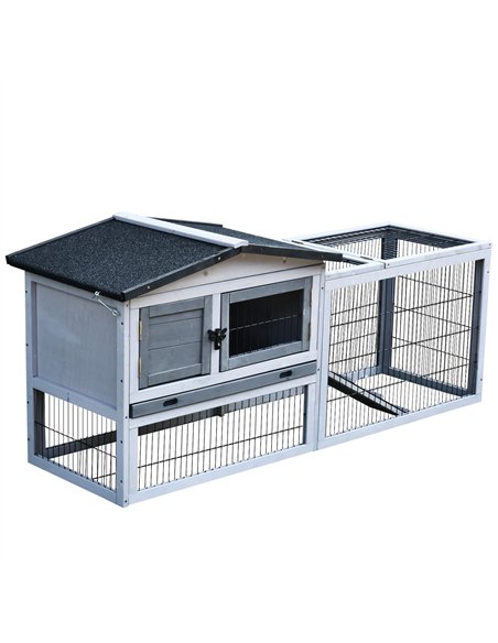 PawHut Small Animal Two-Level Fir Wood Guinea Pigs Hutches w/ Ramp Burnt Grey - pic 159450 | FastDaddyshop