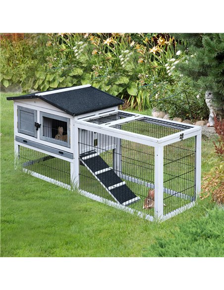 PawHut Small Animal Two-Level Fir Wood Guinea Pigs Hutches w/ Ramp Burnt Grey - pic 159451 | FastDaddyshop