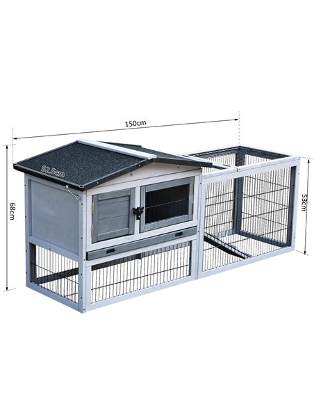 PawHut Small Animal Two-Level Fir Wood Guinea Pigs Hutches w/ Ramp Burnt Grey - pic 159452 | FastDaddyshop