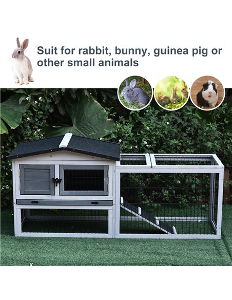 PawHut Small Animal Two-Level Fir Wood Guinea Pigs Hutches w/ Ramp Burnt Grey - pic 159453 | FastDaddyshop
