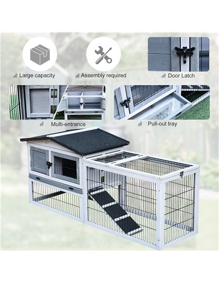 PawHut Small Animal Two-Level Fir Wood Guinea Pigs Hutches w/ Ramp Burnt Grey - pic 159456 | FastDaddyshop