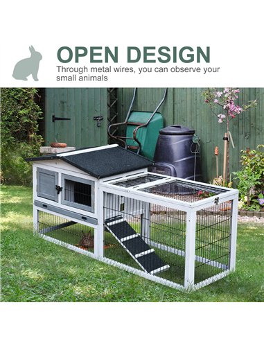 PawHut Small Animal Two-Level Fir Wood Guinea Pigs Hutches w/ Ramp Burnt Grey